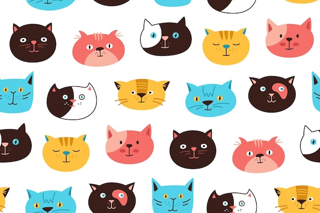 Cat head emotion boundless texture kitten kawaii faces endless design scrapbook repeat wallpaper