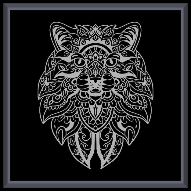 Cat head mandala arts isolated on black background