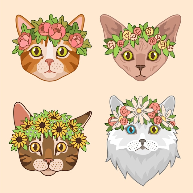 Cat heads with flower crown