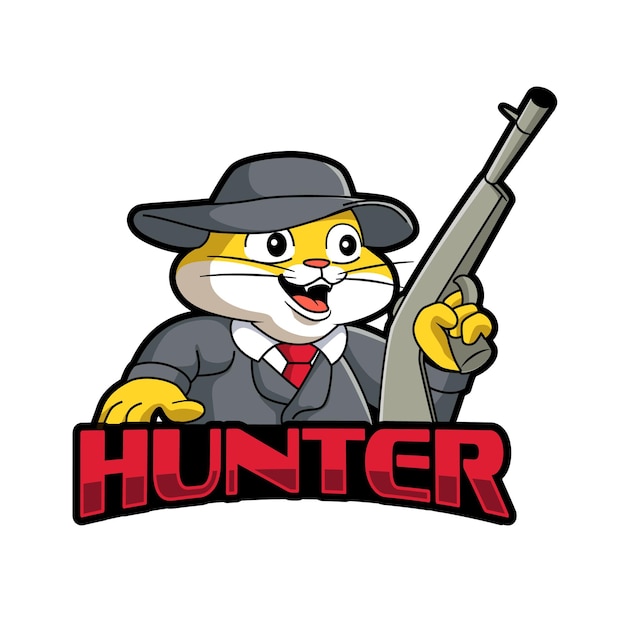 Cat hunter cartoon mascot logo