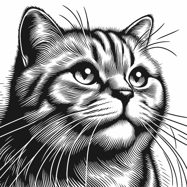 cat illustration with engraving style