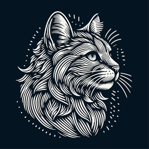 cat illustration with engraving style