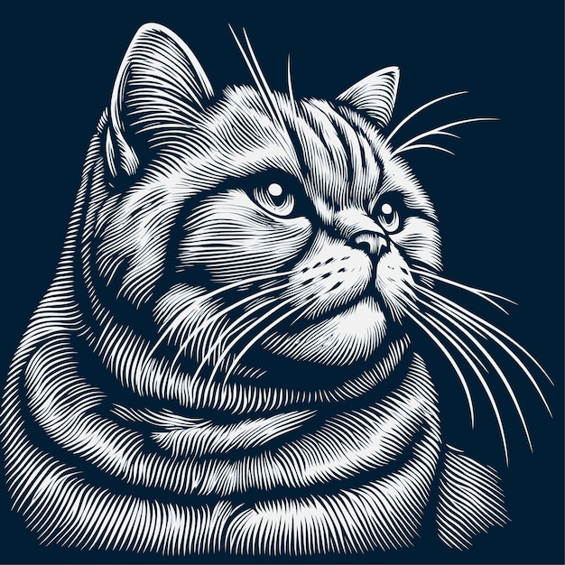 cat illustration with engraving style