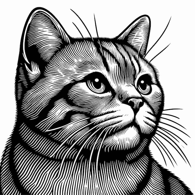 cat illustration with engraving style