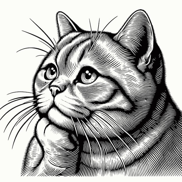 cat illustration with engraving style