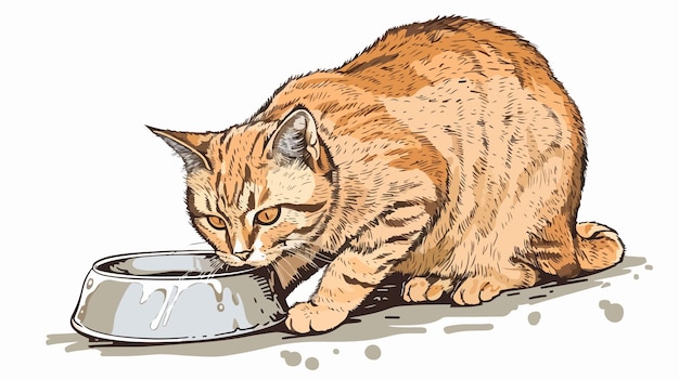 Vector a cat is eating from a bowl of water