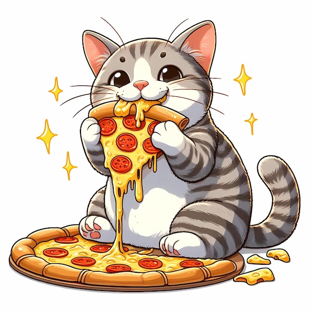 Cat is eating slice of pizza Generative AI