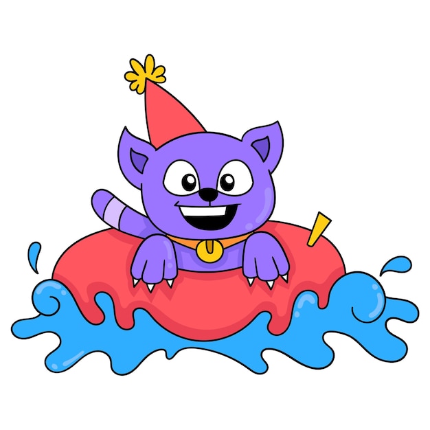 Cat is having a new year party swimming vector illustration art doodle icon image kawaii