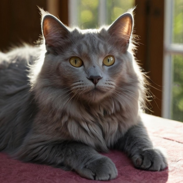 a cat is laying on a table with the sun shining on it