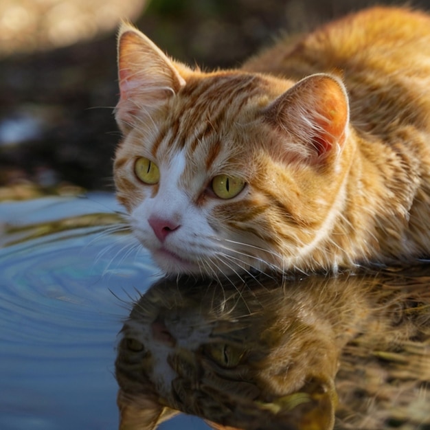 Vector a cat is laying on a wet surface with its head in the water