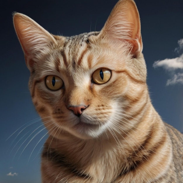 Vector a cat is looking up at the sky and has a picture of a cloud in the background