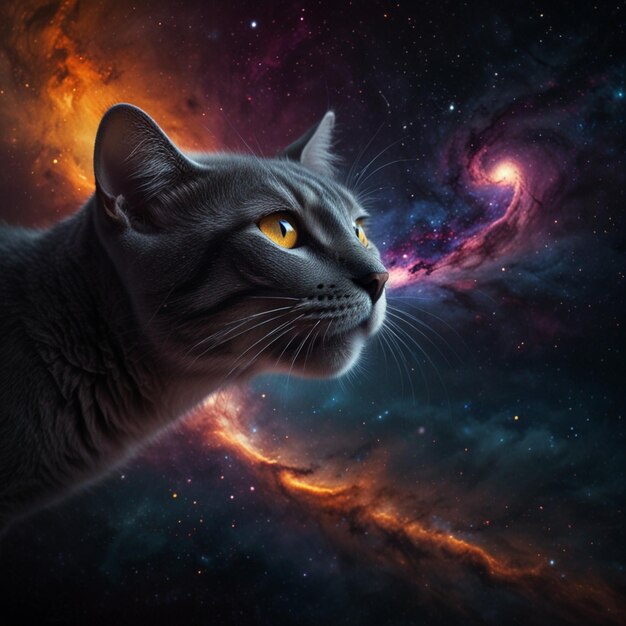 Vector a cat is looking up at a star in the sky