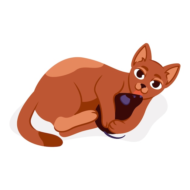 The cat is playing with a mouse toy Cute vector illustration of a ginger cat