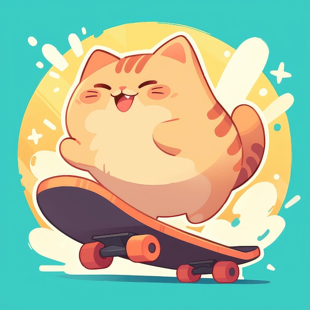 A cat is riding a skateboard cartoon style