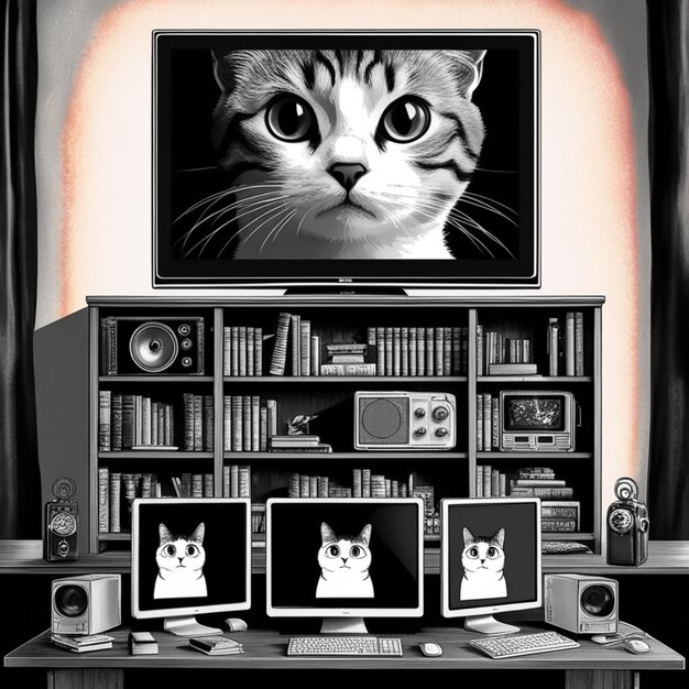 Vector a cat is on a tv screen that has a picture of a cat on it