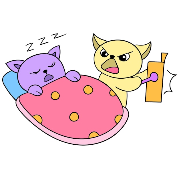 The cat is waking its friend in the middle of the night for sahur, vector illustration art. doodle icon image kawaii.