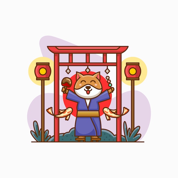 Cat in japan festival cartoon illustration