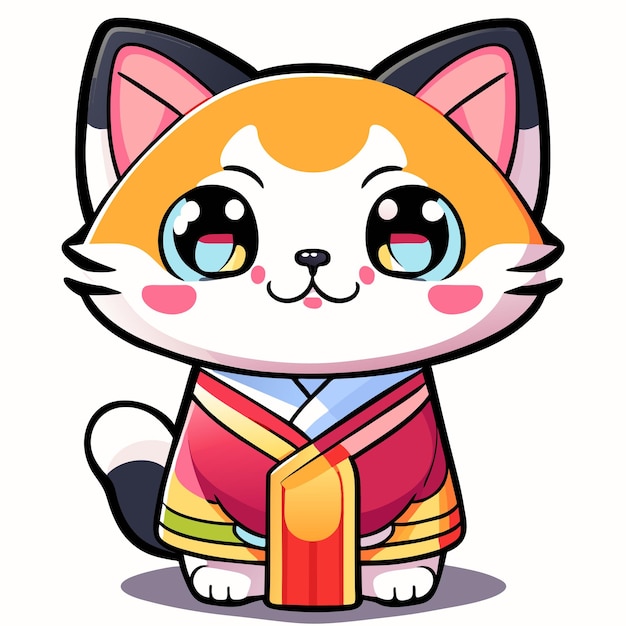 A cat in a kimono for a transparent background