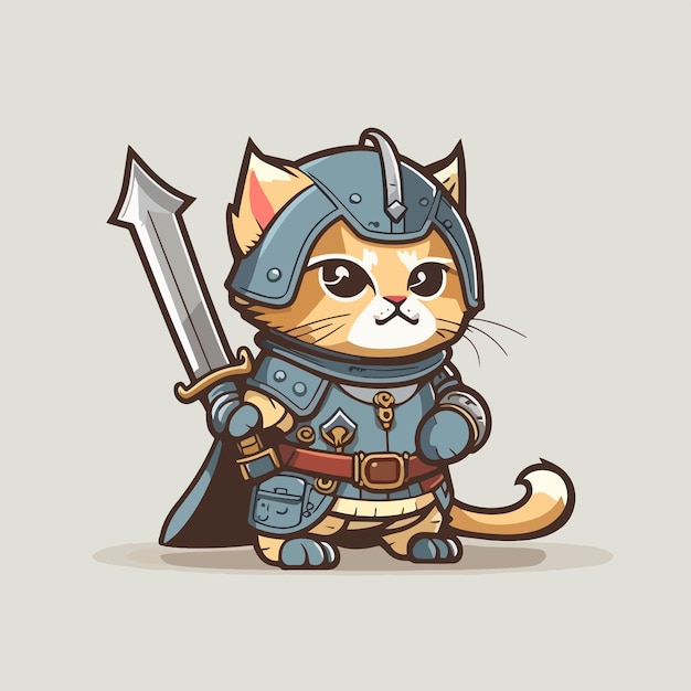 The cat king wears a knight uniform like a hero flat cartoon design