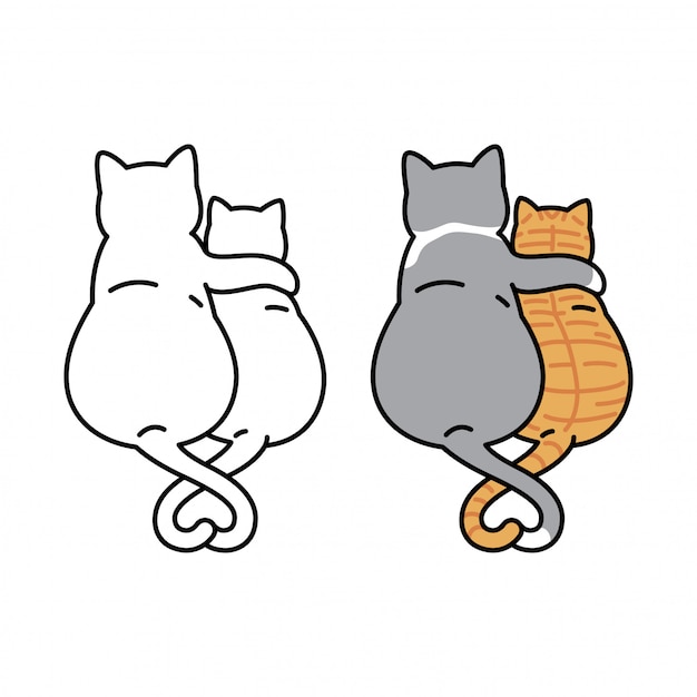 cat kitten hug heart cartoon character pet illustration