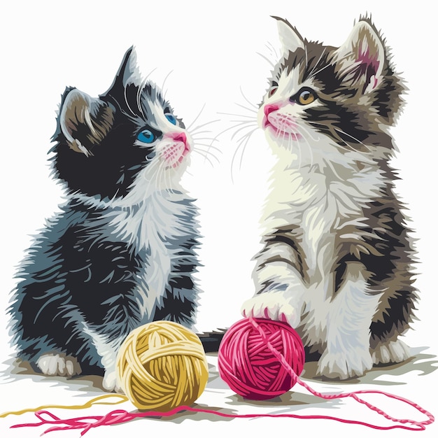 Vector cat kitten playing with yarn ball 4