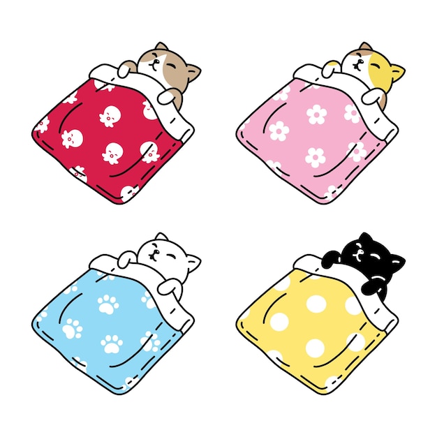 Cat kitten sleeping blanket character cartoon