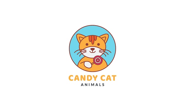 Cat or kitty or kitten eat candy  cute cartoon vector  illustration