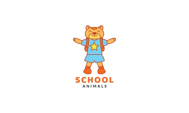 Cat or kitty or kitten or pet on school cute cartoon  logo vector  illustration