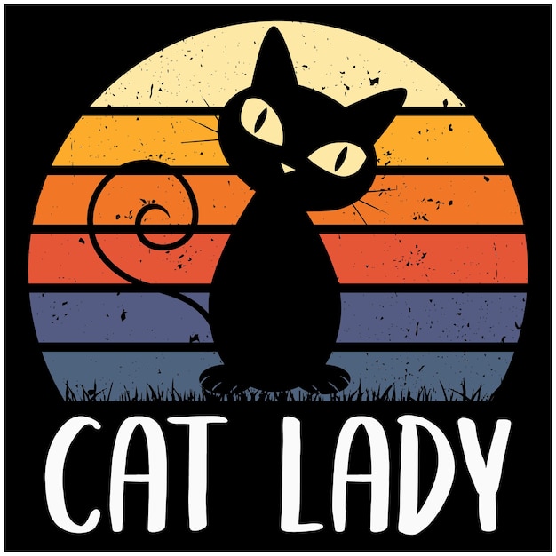 Cat lady cat vintage retro background design for tshirt banner poster