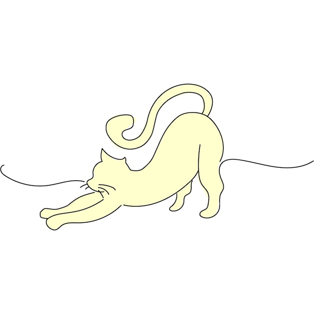 Cat line art design illustration template Cute silhouette of cat Yellow cat yawns stretches