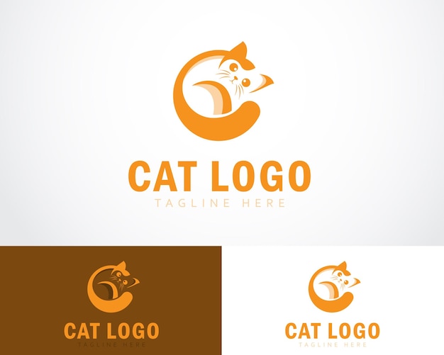 Cat logo creative animal design emblem vector head pet care food animal