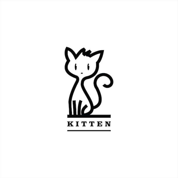 cat logo simple cute line standing kitten