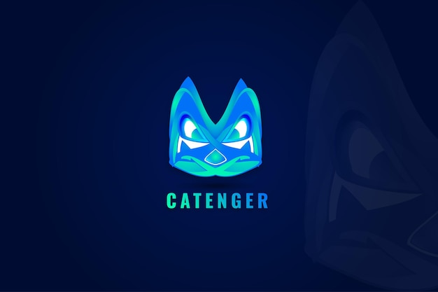 Cat logo template creative modern abstract gradient color powerful fighter esports with sword for game team