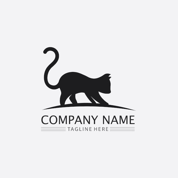 Cat logo and vector animal icon footprint kitten calico logo dog symbol cartoon character sign illustration doodle design