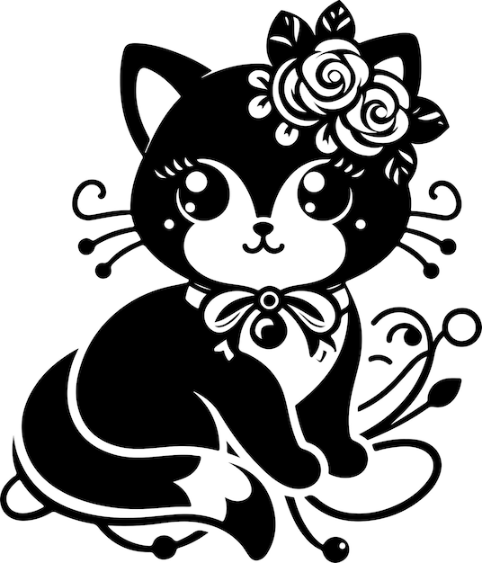 Cat Lola cute cat silhouette with vector illustration