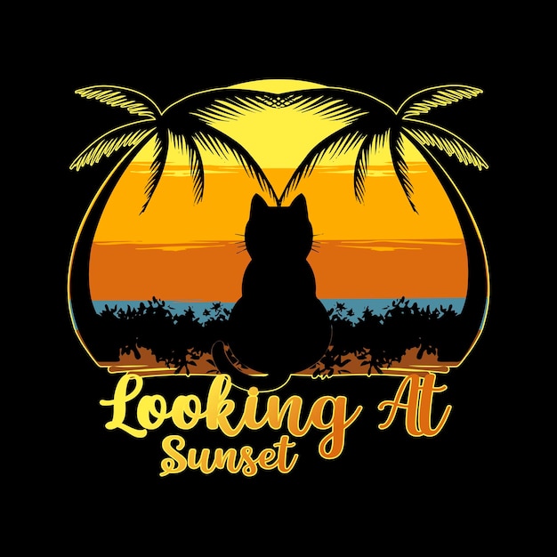 Cat looking at sunset t shirt and sticker design