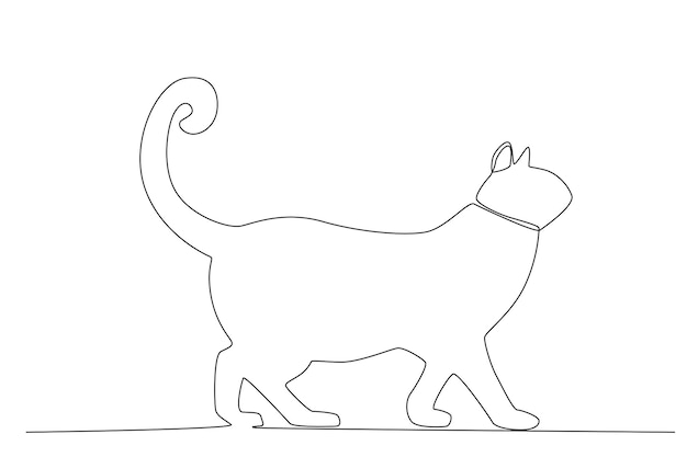 A cat looking up drawing one line art