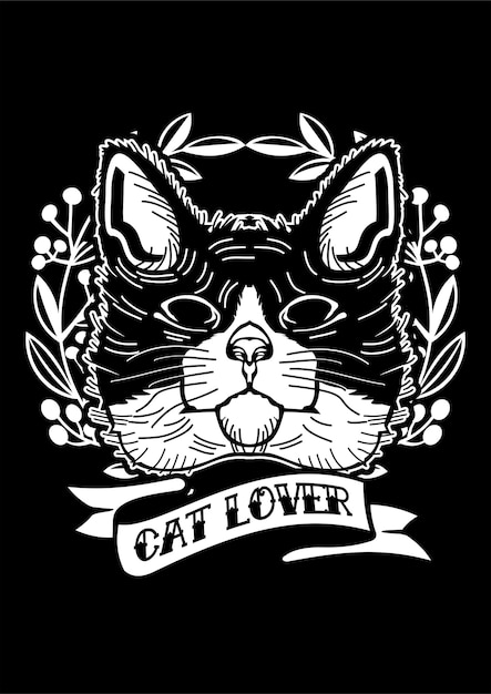 Cat Lover illustration in hand drawn