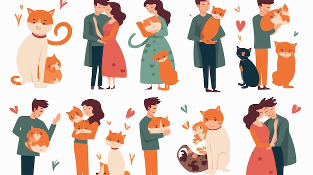 Vector cat lovers with pets doodle hand illustration