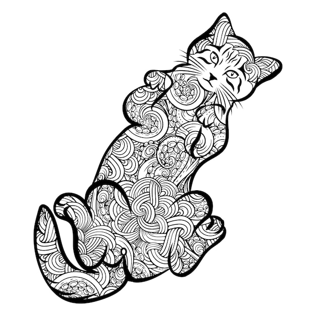 Cat mandala coloring vector illustration line art design for adult or kids coloring book.