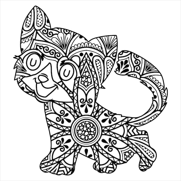 Cat Mandala Coloring Vector Illustration