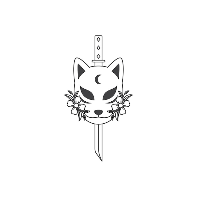 Cat mask samurai blade logo design