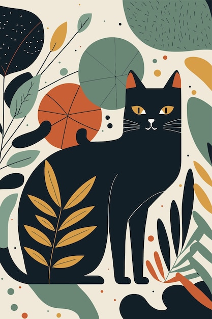 Cat in Matisse style abstract illustration for wall art decoration poster