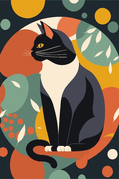 Cat in Matisse style abstract illustration for wall art decoration poster