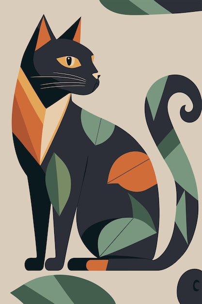 Cat in Matisse style abstract illustration for wall art decoration poster