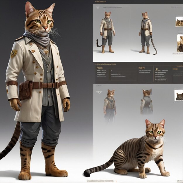 Vector a cat in a military uniform is standing in front of a picture of a cat