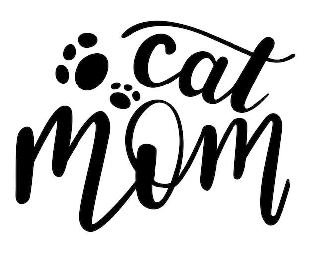 Cat Mom handwritten lettering vector