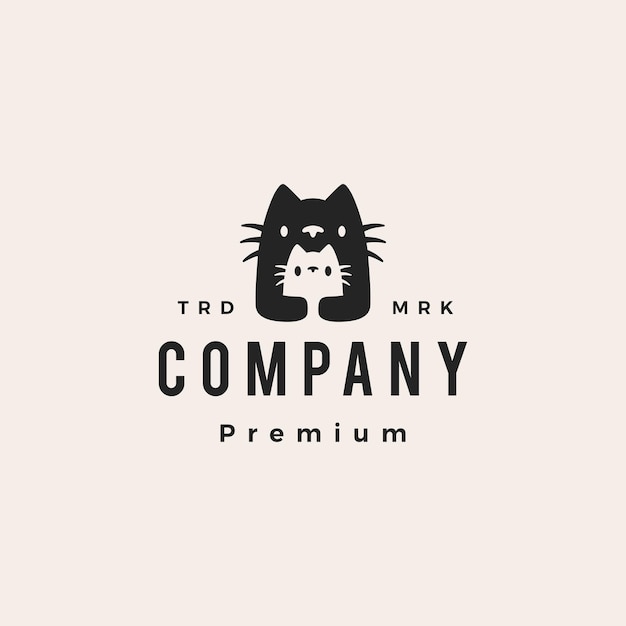 Cat mom and son baby cub hipster vintage logo vector icon illustration