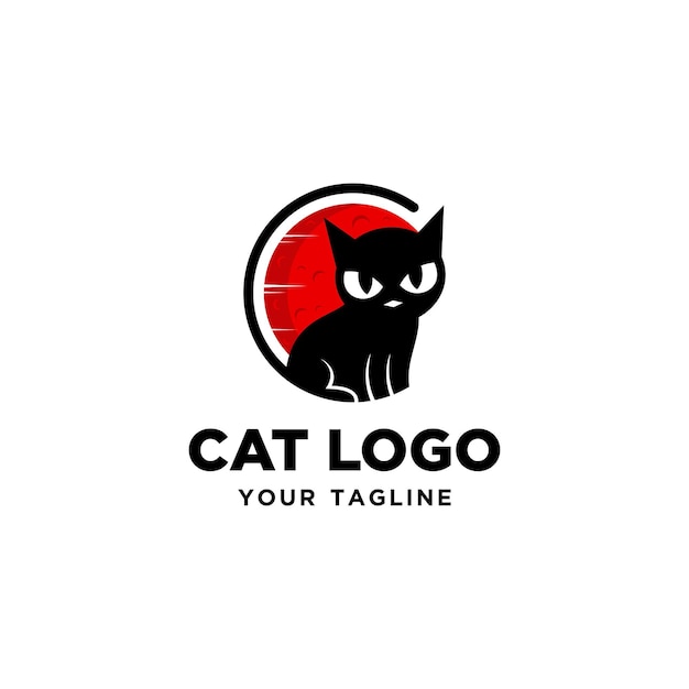 cat and moon logo design vector