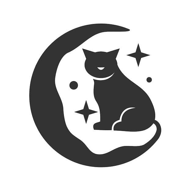 Cat moon logo template Icon Illustration Brand IdentityIsolated and flat illustration Vector graphic